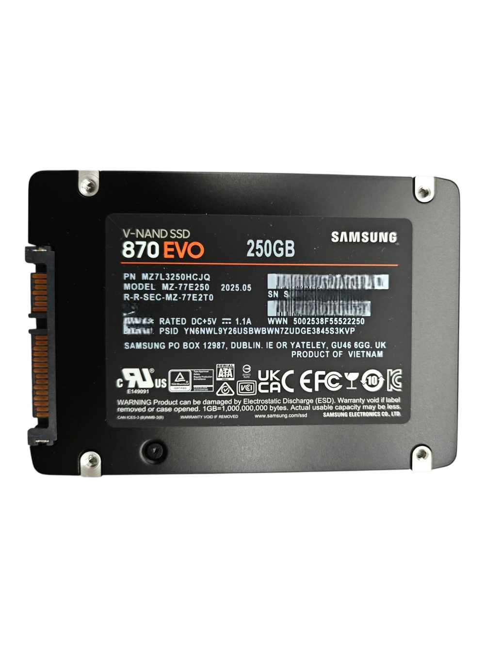 Samsung 870 EVO 250 ГБ Внутренний SSD-диск 2.5" SATA (MZ-77E250BW)