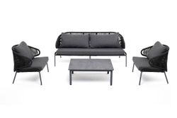 "Милан" лаунж-зона 5-местная плетеная из роупа (веревки), каркас алюминиевый серый, роуп темно-серый