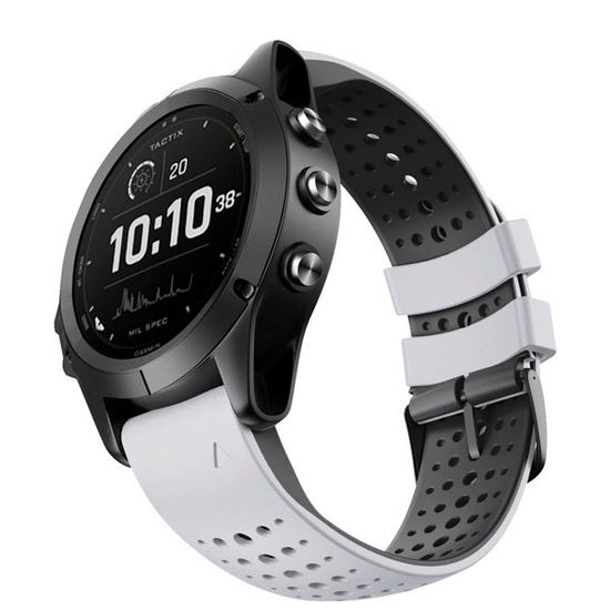 Ремешок дышащий Athlet 22 мм. для Garmin Fenix 7/6/5, EPIX 2, MARQ, Forerunner 935 / 945 / 955 / 965, instinct, instinct 2 двухцветный силиконовый быстросъемный (Белый/черный)