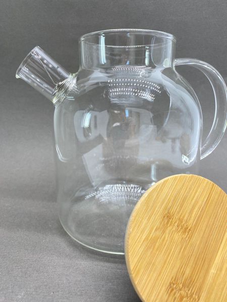 Чайник для кипячения стеклянный, бамбуковая крышка,  1.8 л