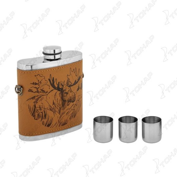 Фляжка Лось (фляжка 240мл + 3 стопки + ремешок) (PBP-8) Guotai