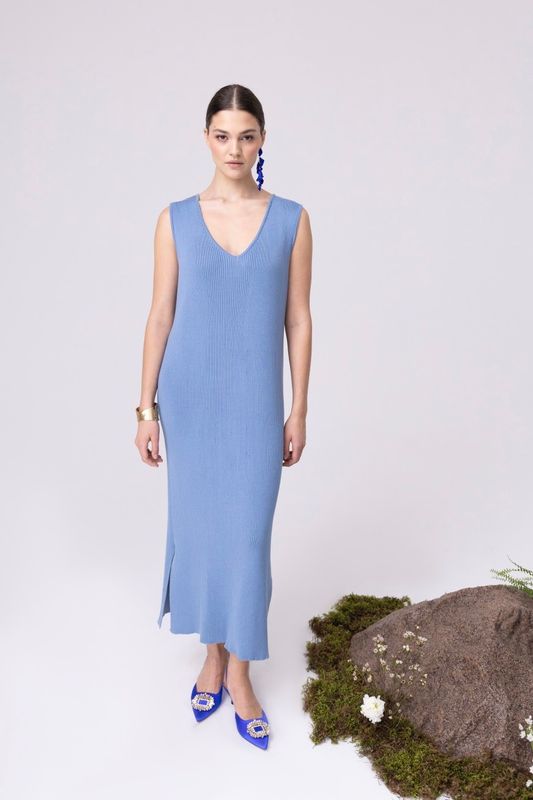 Платье-майка вязаное, серо-голубой