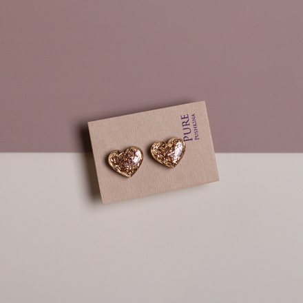 Серьги - Пусеты Сердечки - Золотой Блеск