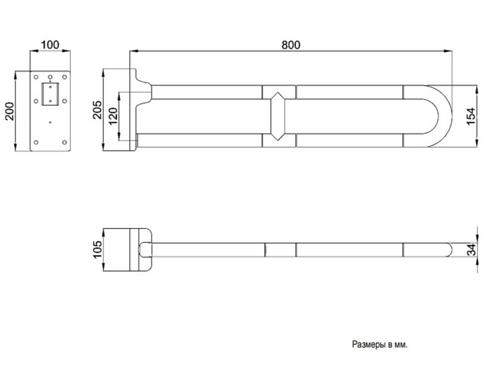 Поручень прямой Nofer 15054.90.NBA 900 мм алюминиевый с нейлоновым покрытием, белый схема