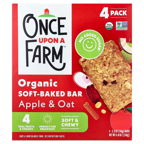 Once Upon A Farm, Органический мягкий батончик, с яблоком и овсом, 4 батончика по 34 г (1,2 унции)