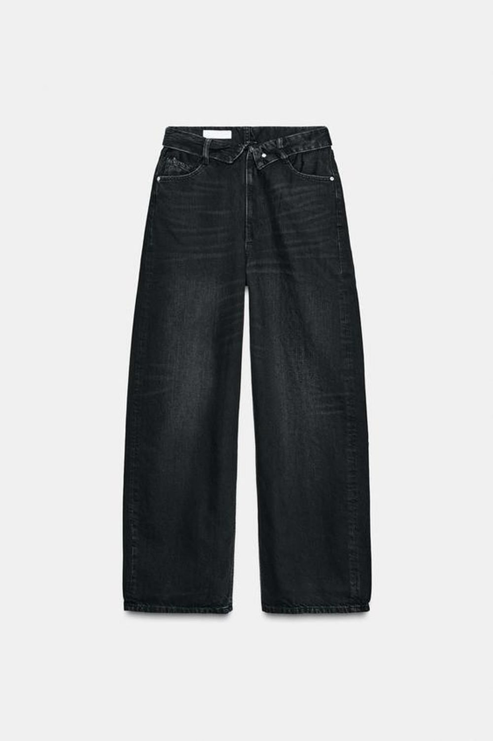ZARA ДЖИНСЫ TRF СО СРЕДНЕЙ ПОСАДКОЙ И ОТВОРОТОМ НА ПОЯСЕ, ЧЕРНЫЙ