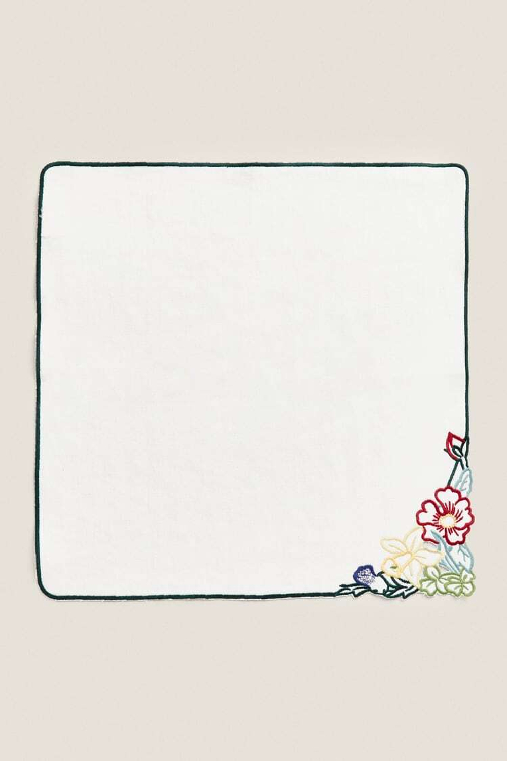 ZARA HOME НАБОР САЛФЕТОК РАМИ С ЦВЕТОЧНОЙ ВЫШИВКОЙ (НАБОР ИЗ 2 ПРЕДМЕТОВ), ЗЕЛЕНЫЙ