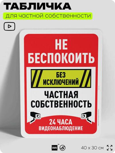 Табличка для частной территории "Не беспокоить, частная собственность", на дом, для участка, организаций, предупреждающая, 40х30 см, Silver Plane x Айдентика Технолоджи