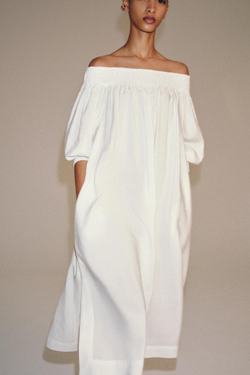 ZARA ПЛАТЬЕ МИДИ С ОТКРЫТЫМИ ПЛЕЧАМИ — ZW COLLECTION, БЕЛЫЙ