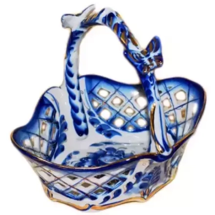 9209 Корзина гжель с золотом