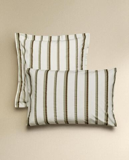 ZARA HOME (300 НИТЕЙ) НАВОЛОЧКА В ПОЛОСКУ, ЖЕЛТОВАТО-БЕЛЫЙ