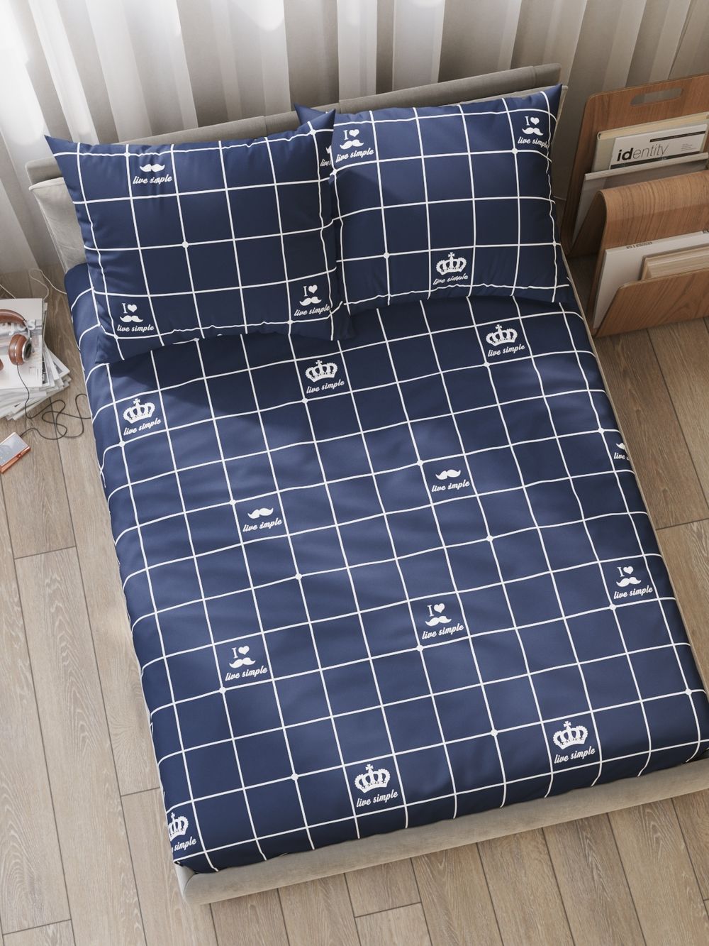 Постельное белье Simple House "Queen" семейное   наволочки 50х70 2шт Простынь на резинке 160х200 см  Пододеяльник 145х215 см(2шт)