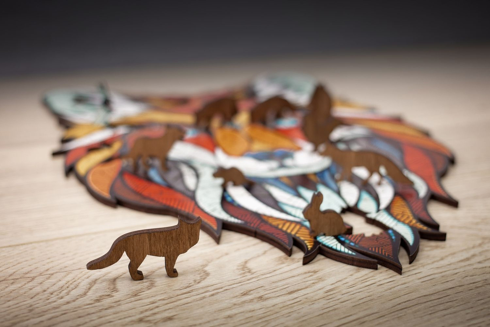 Деревянный пазл-головоломка EWA Хитрый Лис XL (40x28 см) коробка-шкатулка