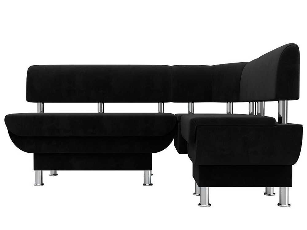 Диван кухонный угловой Альфа правый угол, Черный, Велюр, 116698