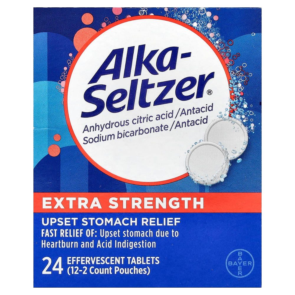 Alka-Seltzer, средство от расстройства желудка, повышенная сила действия, 24 шипучих таблетки