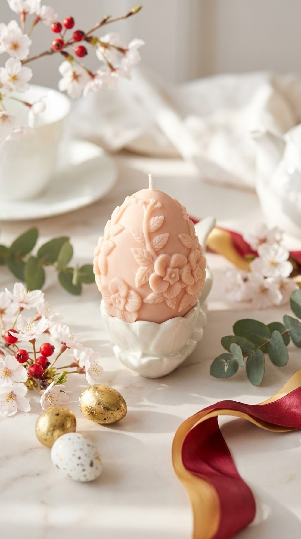 Свеча яйцо пасхальное с цветами розовое
