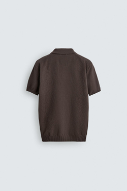 ZARA ТРИКОТАЖНОЕ ПОЛО КЛАССИЧЕСКОГО КРОЯ, КОРИЧНЕВЫЙ