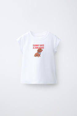 ZARA ФУТБОЛКА С АНИМАЛИСТИЧЕСКИМ ПРИНТОМ, БЕЛЫЙ