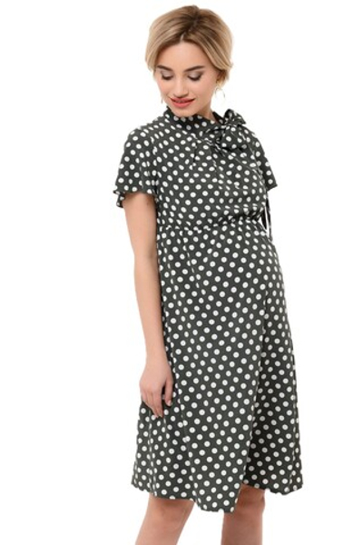 Платье для беременных розовое в белый горошек с коротким рукавом летнее из вискозы 50%, размер 50