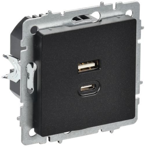 BRITE Розетка USB A+C 45Вт высокоскоростная зарядка РЮ11-2-БрЧ черный IEK