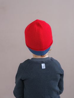 Шапка вязаная хлопковая ТВИНС(Джинс, красный)