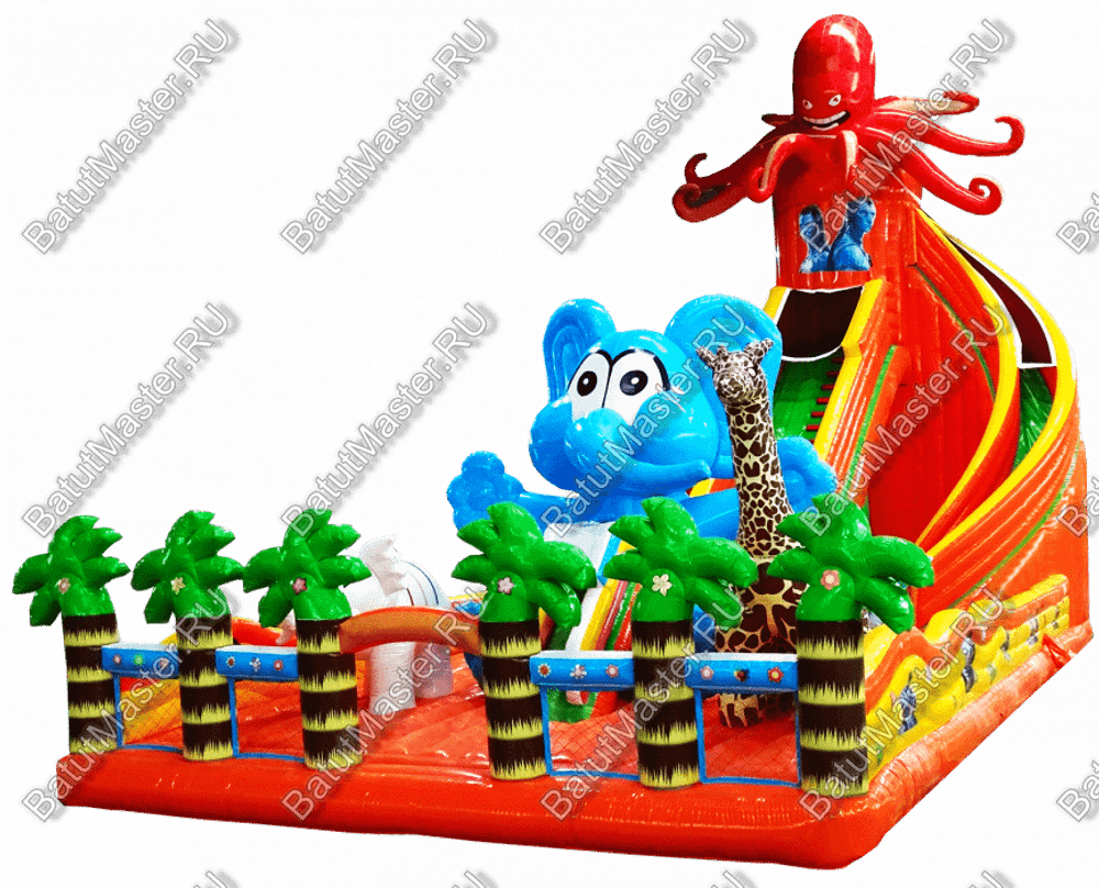 Коммерческий надувной батут "Слоны и жираф" 18*9*8,5 м