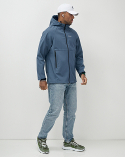 Ветровка спортивная мужская с капюшоном softshell синего цвета 9563S