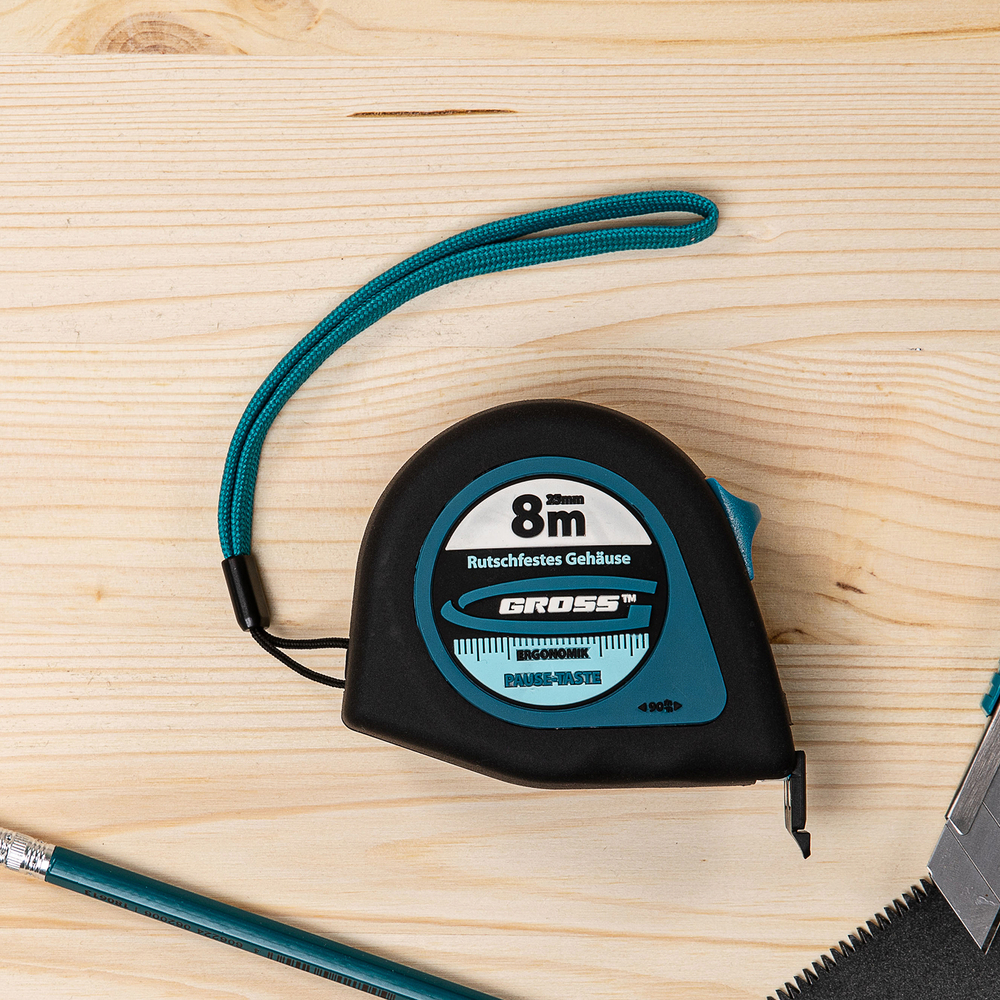 Рулетка "Ergonomisch",8 м x 25 мм,магнитный обрезиненный зацеп Gross
