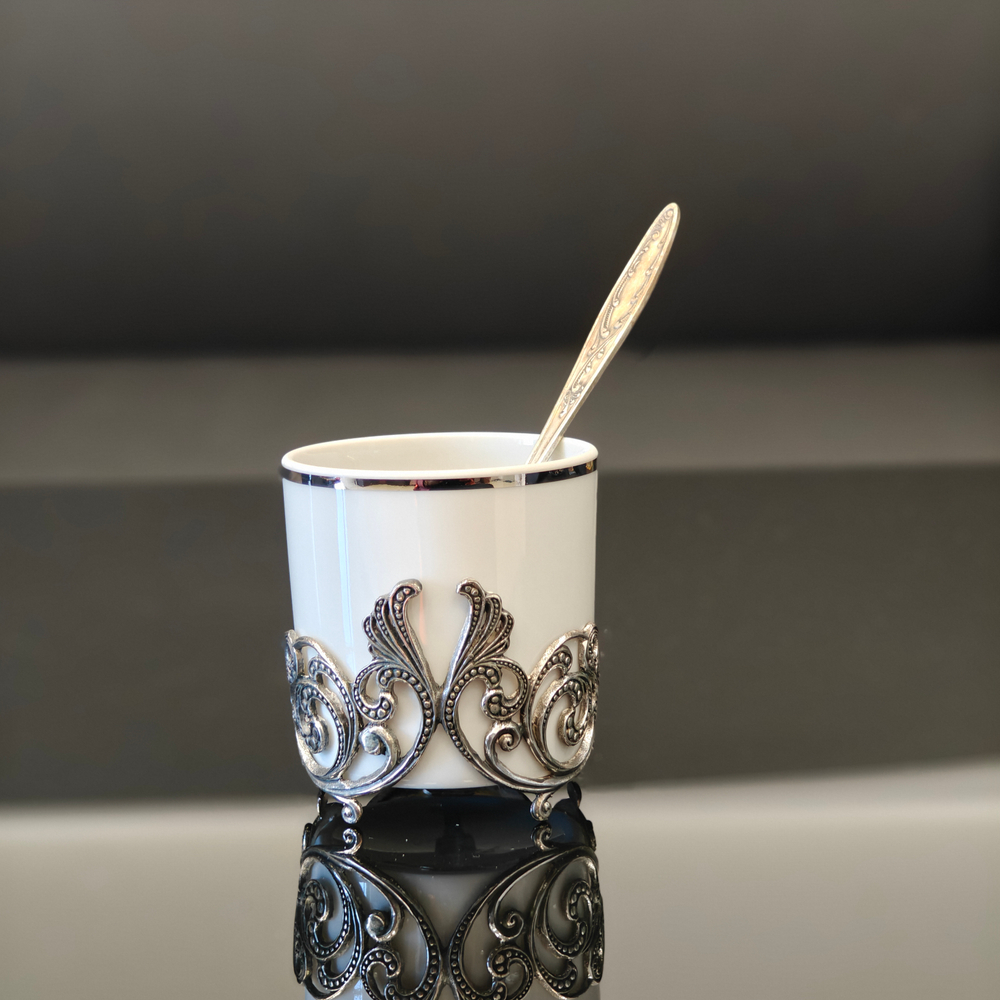 Кофейный набор чашка "Витая" с ложечкой из мельхиора ( нейзильбер)