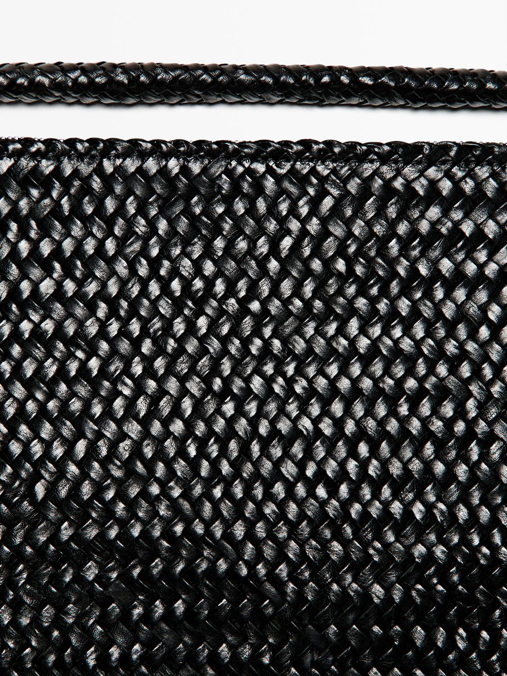 Massimo Dutti Большая плетеная сумка-саквояж из кожи наппа, черный