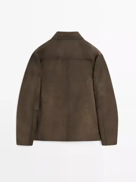Massimo Dutti Куртка из кожи наппа с застежкой-молнией, зеленый