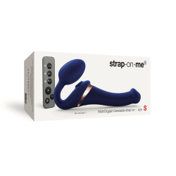 Гибкий страпон Strap-on-me MULTI ORGASM с имитацией оральных ласк и вибрацией, синий, S