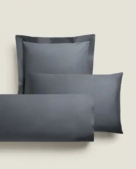 ZARA HOME (200 НИТЕЙ) НАВОЛОЧКА ИЗ ПЕРКАЛЯ, СЕРО-СИНИЙ