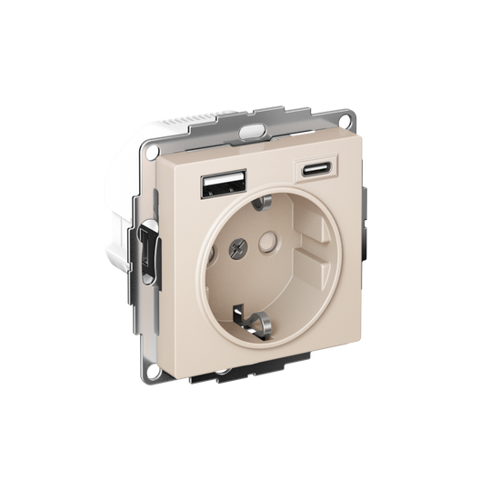 Розетка AtlasDesign 16А с 2-мя заряд. устройствами USB тип A+C 5В/2.4А 2х5В/1.2А механизм беж. SE ATN000232