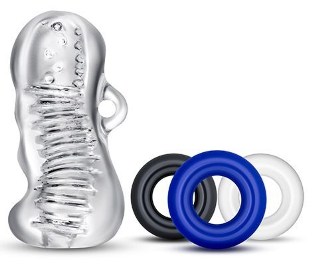 Набор Blush Novelties Jerk Off: мастурбатор 11,4 см + 3 кольца