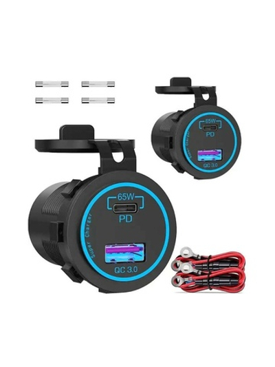 Розетка USB QC 3.0, PD3 65Вт с выключателем