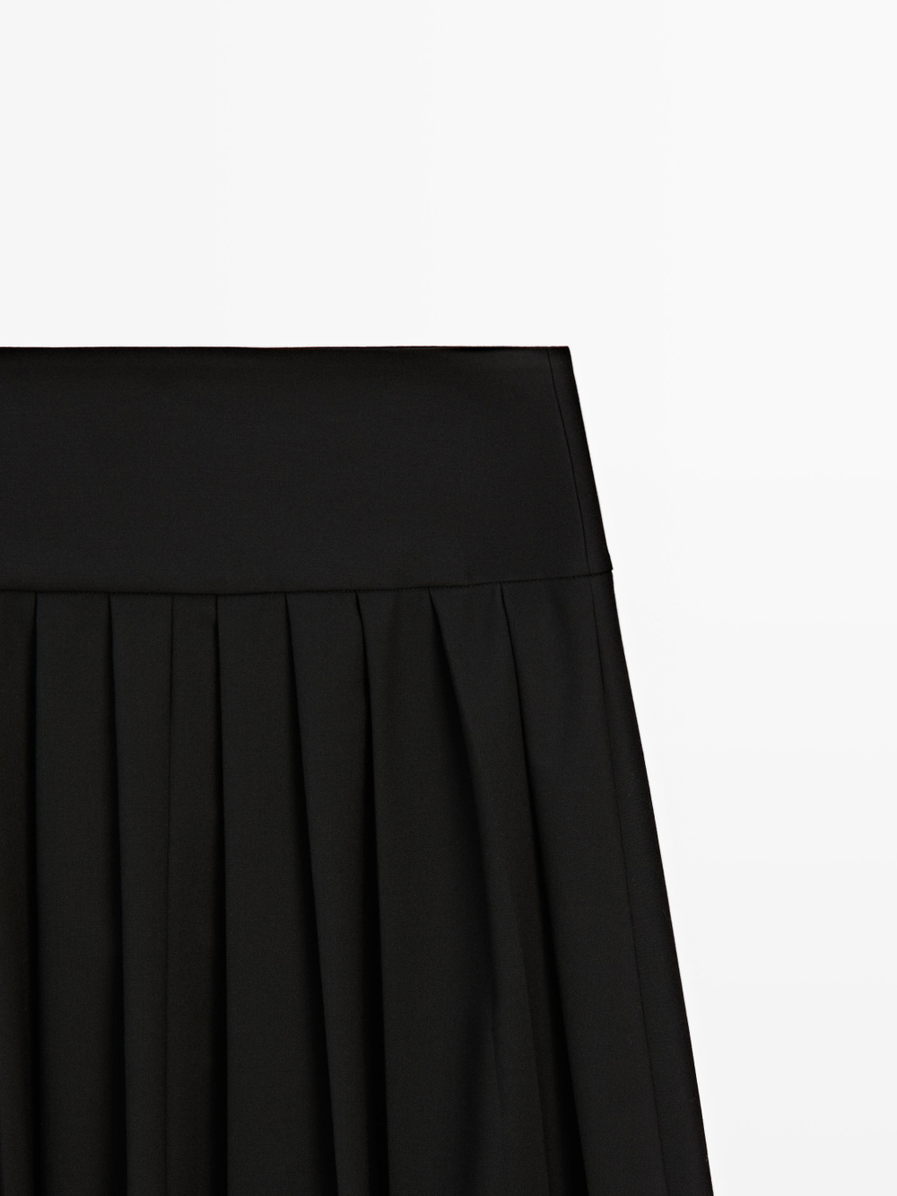 Massimo Dutti Юбка миди из смесовой шерсти с плиссировкой, черный