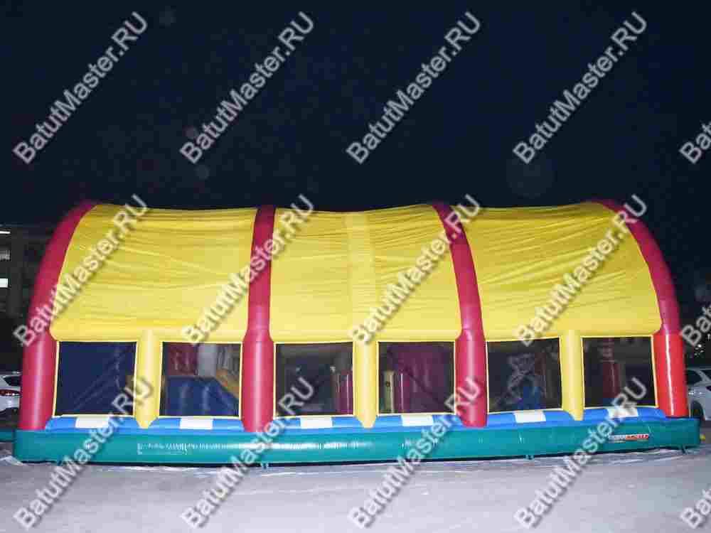 Коммерческий надувной батут "Веселый дом и звери в нём" с крышей 12*7*6 м