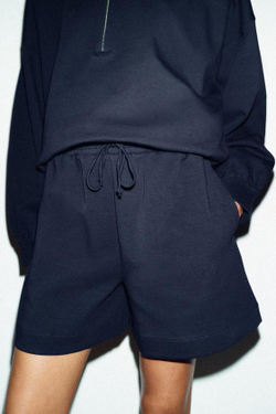 ZARA ШОРТЫ-БЕРМУДЫ НА ШНУРКАХ, МОРСКОЙ СИНИЙ