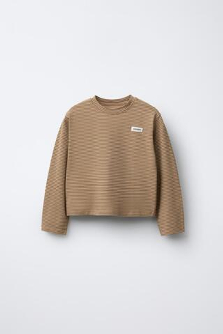 ZARA Х BENSIMON ® ФУТБОЛКА С КРУГЛЫМ ВЫРЕЗОМ И ДЛИННЫМИ РУКАВАМИ, ТАБАЧНЫЙ