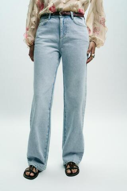 ZARA ДЖИНСЫ Z1975 REGULAR FIT С ВЫСОКОЙ ПОСАДКОЙ И РЕМНЕМ, ГОЛУБОЙ