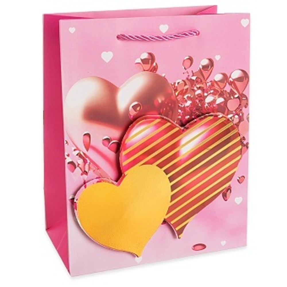 Пакет подарочный 3D, Тысяча сердец, Дизайн №3, Розовый, 41,5*30*12 см, 1 шт.