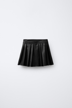 ZARA ЮБКА В СКЛАДКУ ИЗ ИСКУССТВЕННОЙ КОЖИ С БАНТАМИ, ЧЕРНЫЙ