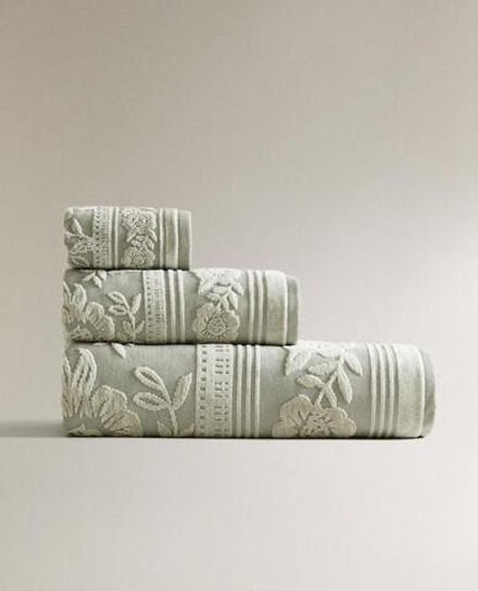 ZARA HOME ЖАККАРДОВОЕ БАННОЕ ПОЛОТЕНЦЕ ИЗ ВЕЛЮРА, СВЕТЛО-ЗЕЛЕНЫЙ