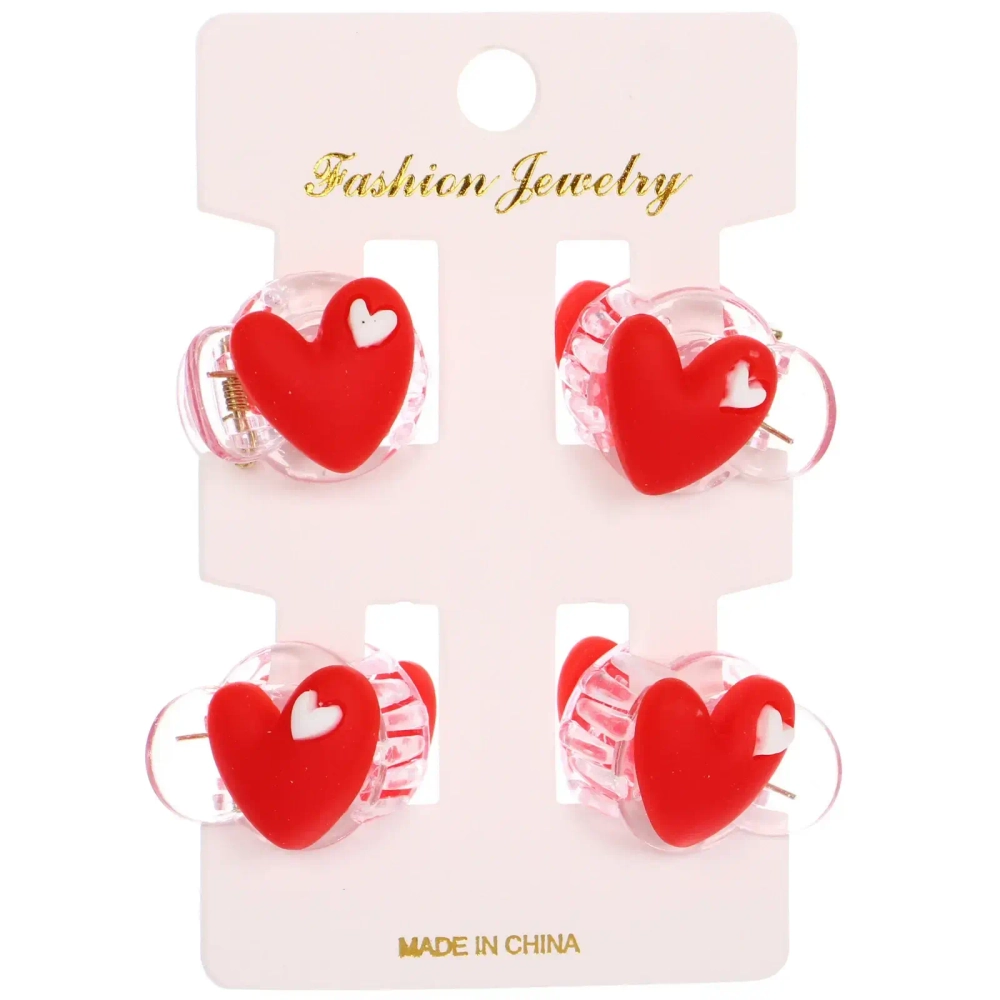 Заколки - крабики для волос детские 4шт «ЗЕФИР», сердечки, 2см