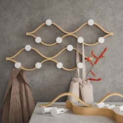 Вешалка настенная Montage, 6 крючков, натуральное дерево/белая