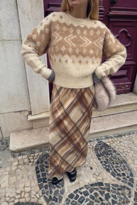 ZARA ЖАККАРДОВЫЙ СВИТЕР ИЗ ТРИКОТАЖА С ЭФФЕКТОМ ВОРСА, БЕЖЕВЫЙ