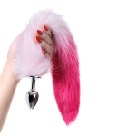 Серебристая анальная втулка 45см с бело-розовым хвостом размер S ToyFa Metal 712028-S