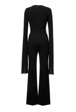 Комбинезон чёрный с длинными рукавами и бахромой 44-19 SS