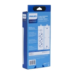 Сетевой фильтр удлинитель Philips CHP2135BB/51 с тремя стандартными розетками EU, с заземлением и защитой от перегрузок, 3 м, черный